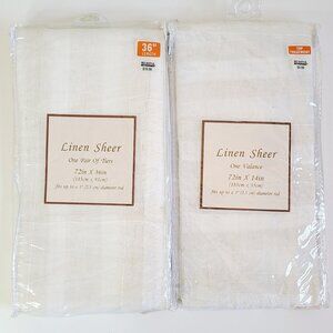 Linen Sheer Curtains Set: 72"x36" Panel Tiers 72"x14" Valance Polyester Ivory